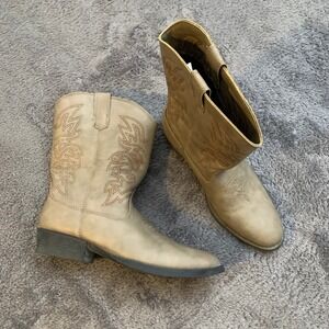 Deer Stags Ranch Mens Tan Western Cowboy Boots Size 6M Simulated Leather Stitch